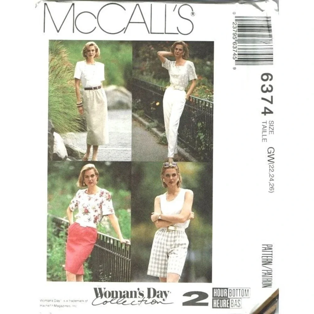 McCalls Sewing Pattern 6374‎ Skirts Pants Shorts Misses Size 22-26